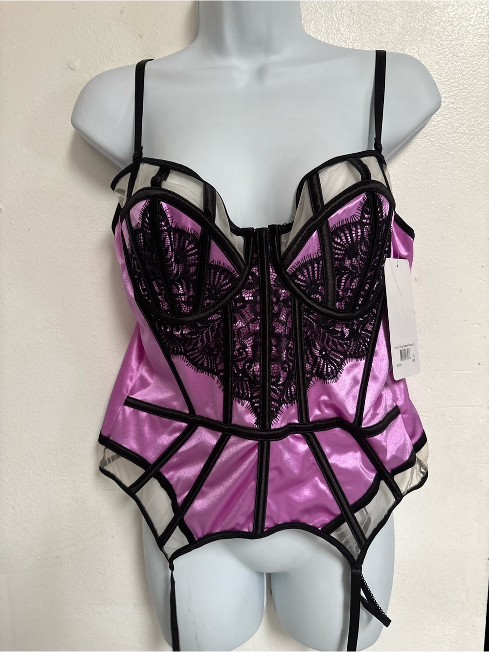 Shirley of Hollywood STRIKING SPANDEX BUSTIER purple & thong  XXL NEW